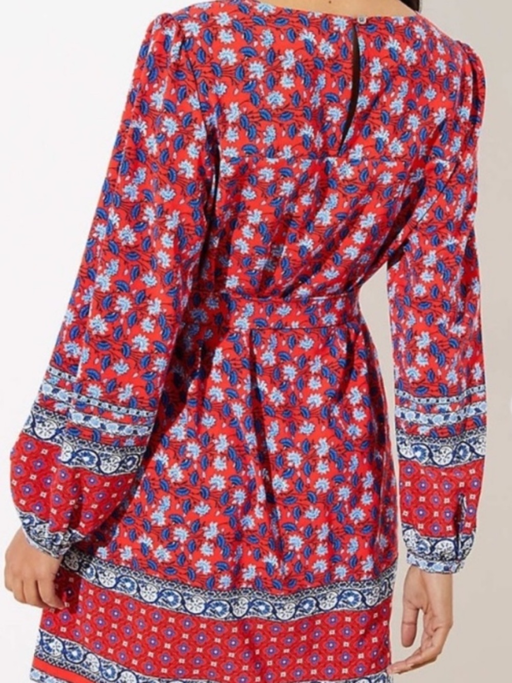 Loft Red & Blue Floral Long Sleeve Shift Dress - Picture 2 of 7